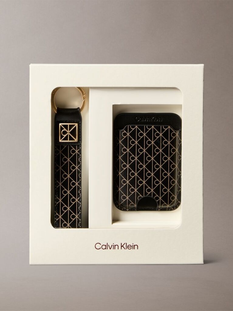 Black Monogram Logo Key Fob and Card Holder  Women