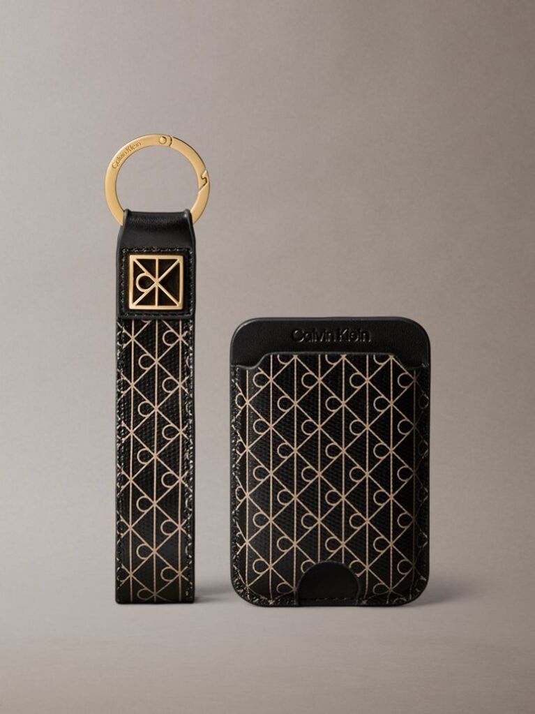 Black Monogram Logo Key Fob and Card Holder  Women