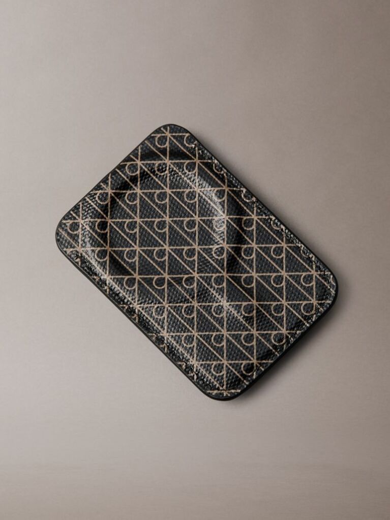 Black Monogram Logo Key Fob and Card Holder  Women