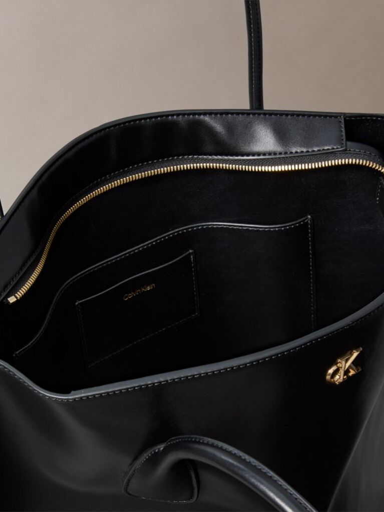 Negru Geanta Tote Cu Logo Monogram Si Accesorii Metalice  Femei
