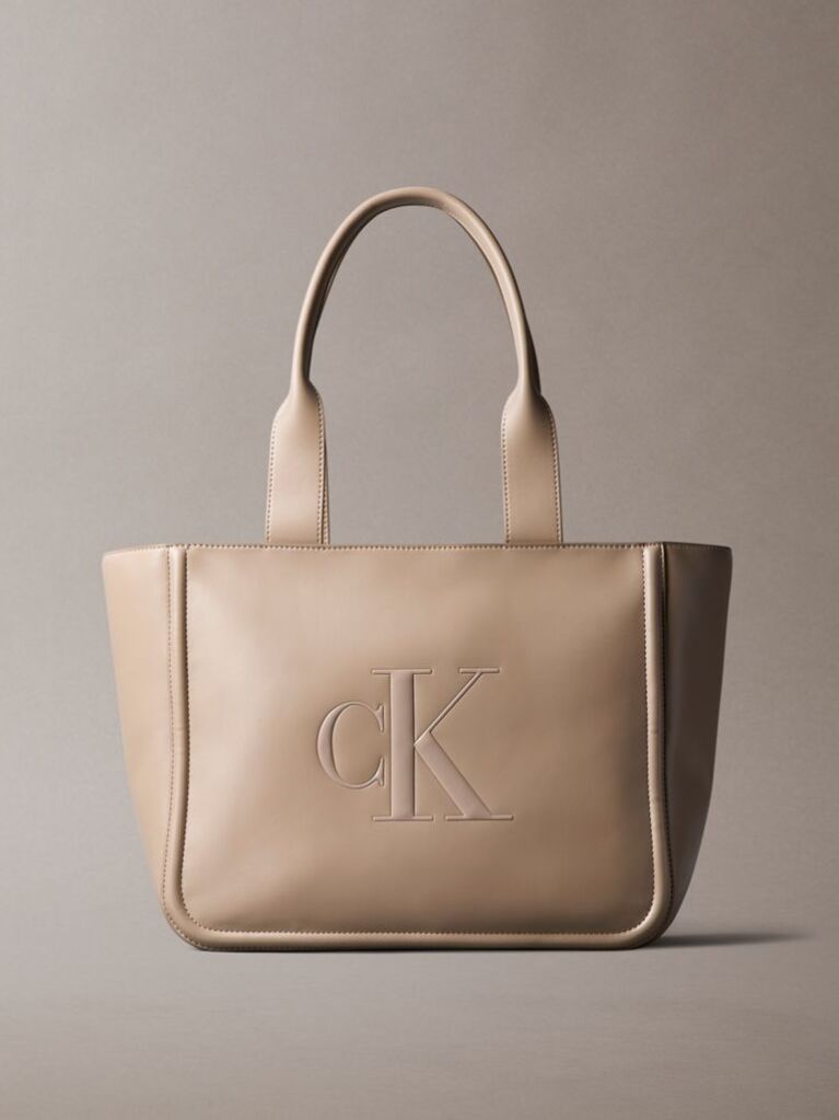 Bej Geanta Tote Cu Logo Monogram Embosat  Femei