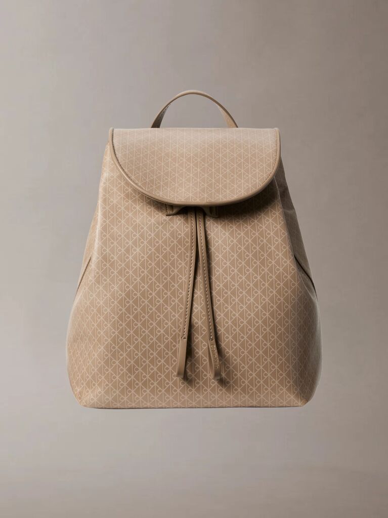 Beige Allover Monogram Logo Backpack  Women