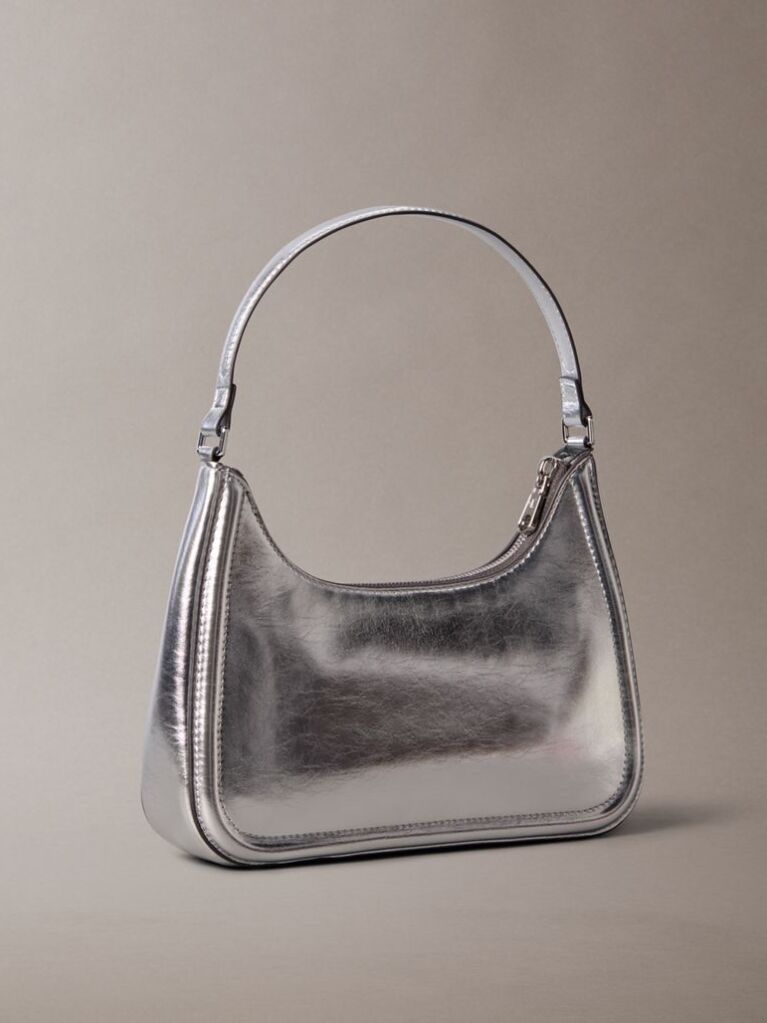 Silver Bold Monogram Metallic Shoulder Bag  Women