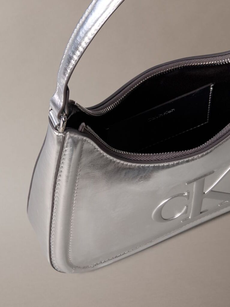Silver Bold Monogram Metallic Shoulder Bag  Women