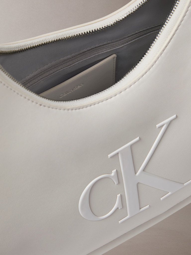 Alb Geanta Hobo Cu Logo Crescent Si Textura Moale  Femei