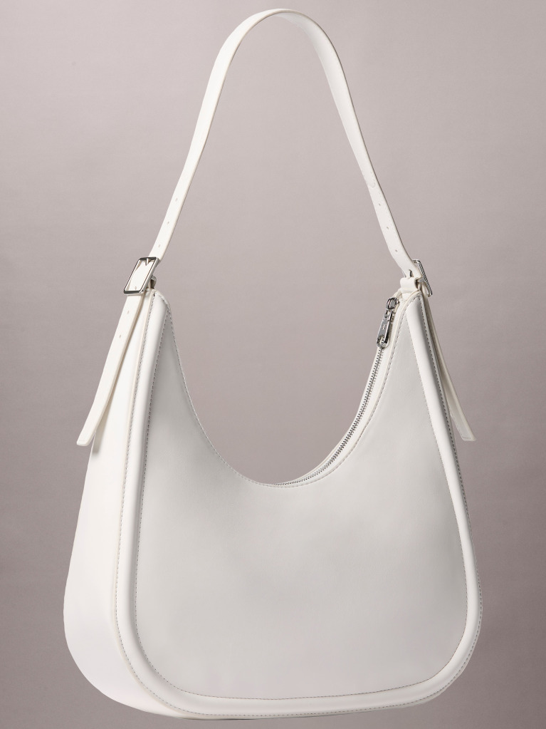 Alb Geanta Hobo Cu Logo Crescent Si Textura Moale  Femei
