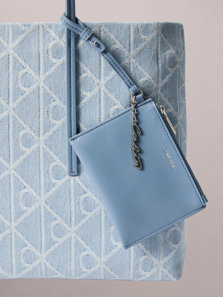 Denim Large Denim Jacquard Tote Bag with Pouch  Women