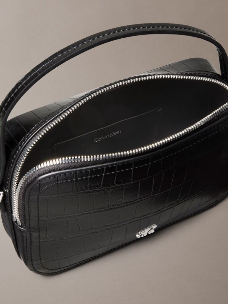 Negru Geanta Crossbody Structurata Cu Monograma Si Efect De Crocodil  Femei