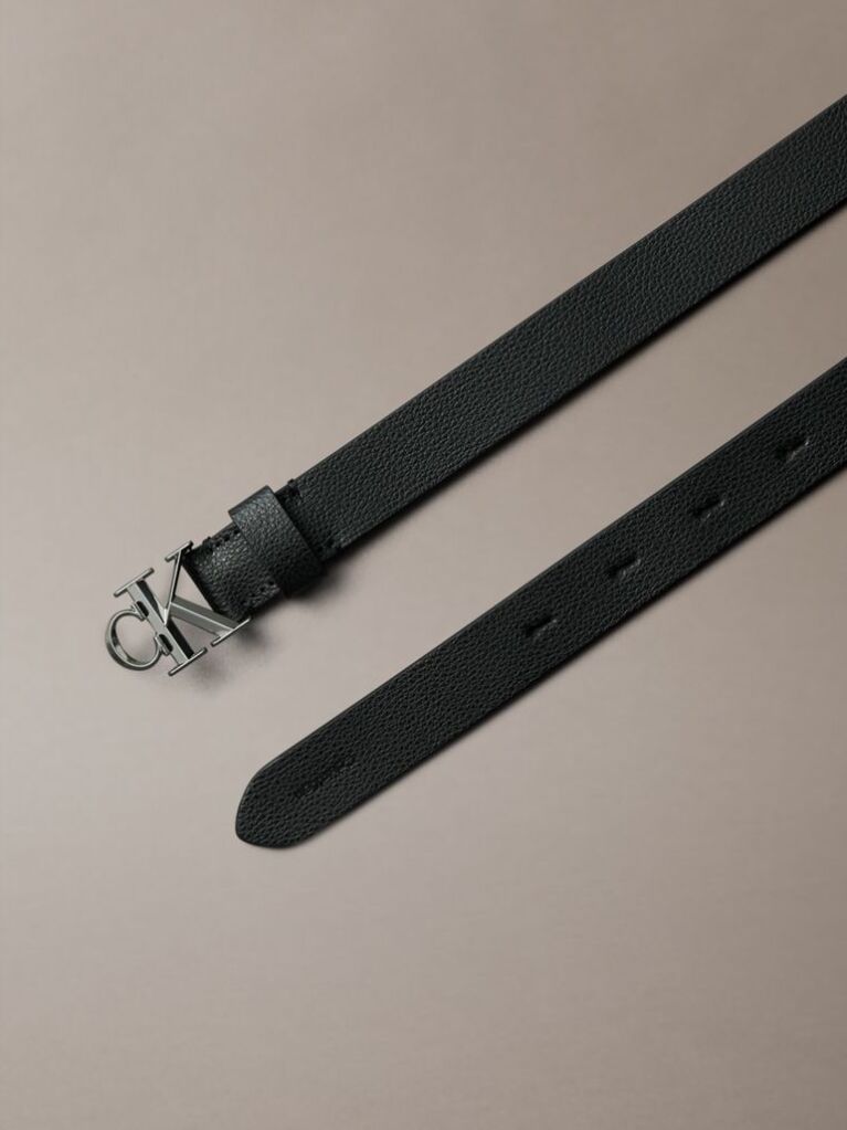 Negru Curea Din Piele Micropebble Cu Monograma Si Catarama  Femei