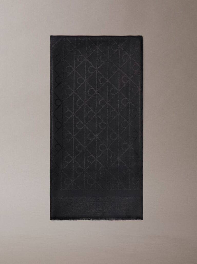 Black Allover Emblem Logo Shine Scarf  Women