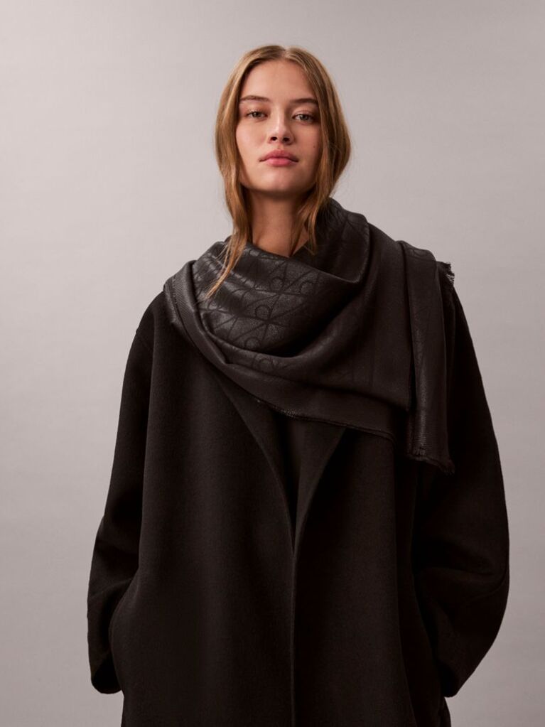 Black Allover Emblem Logo Shine Scarf  Women