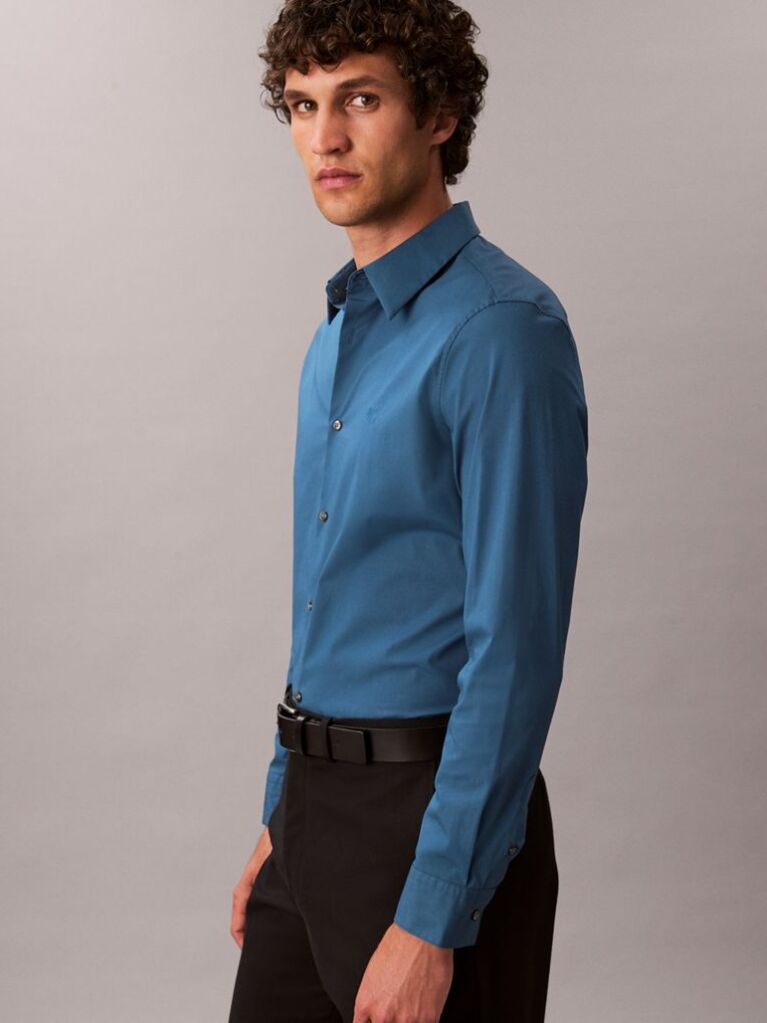 Blue Slim Stretch Button-Down Shirt  Men
