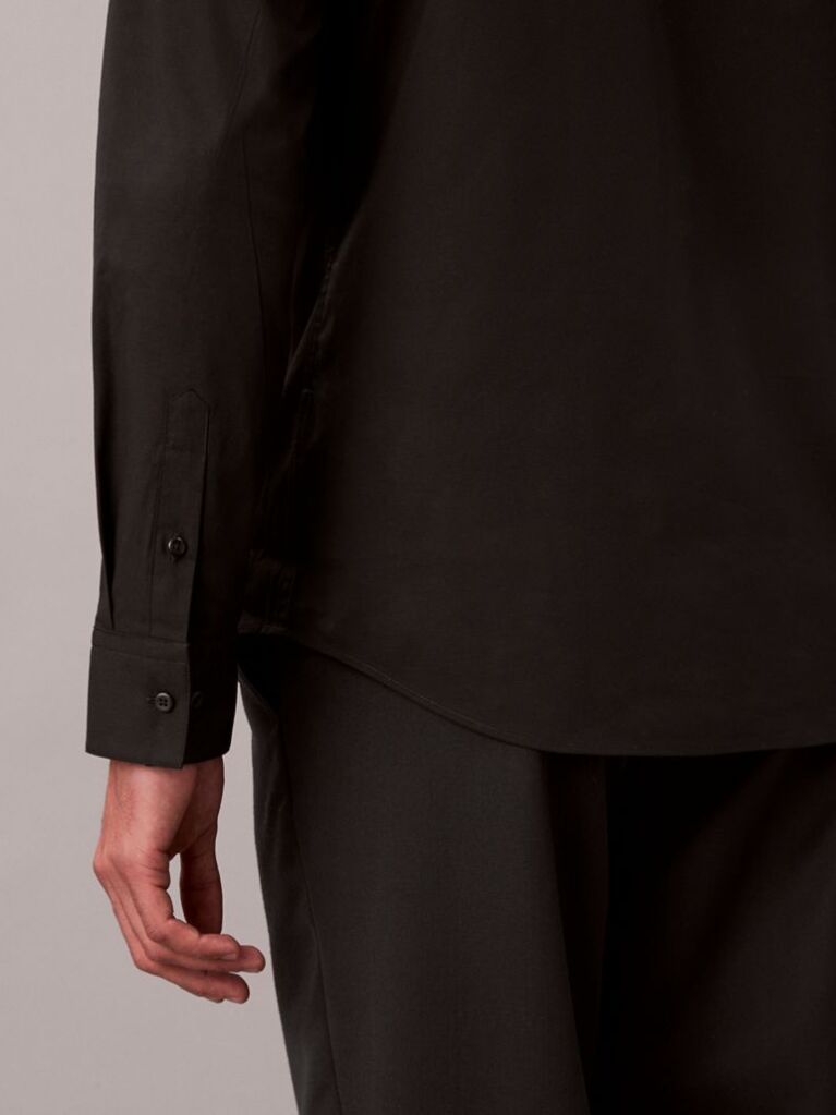 Negru Camasa Slim Din Material Elastic Cu Nasturi  Barbati
