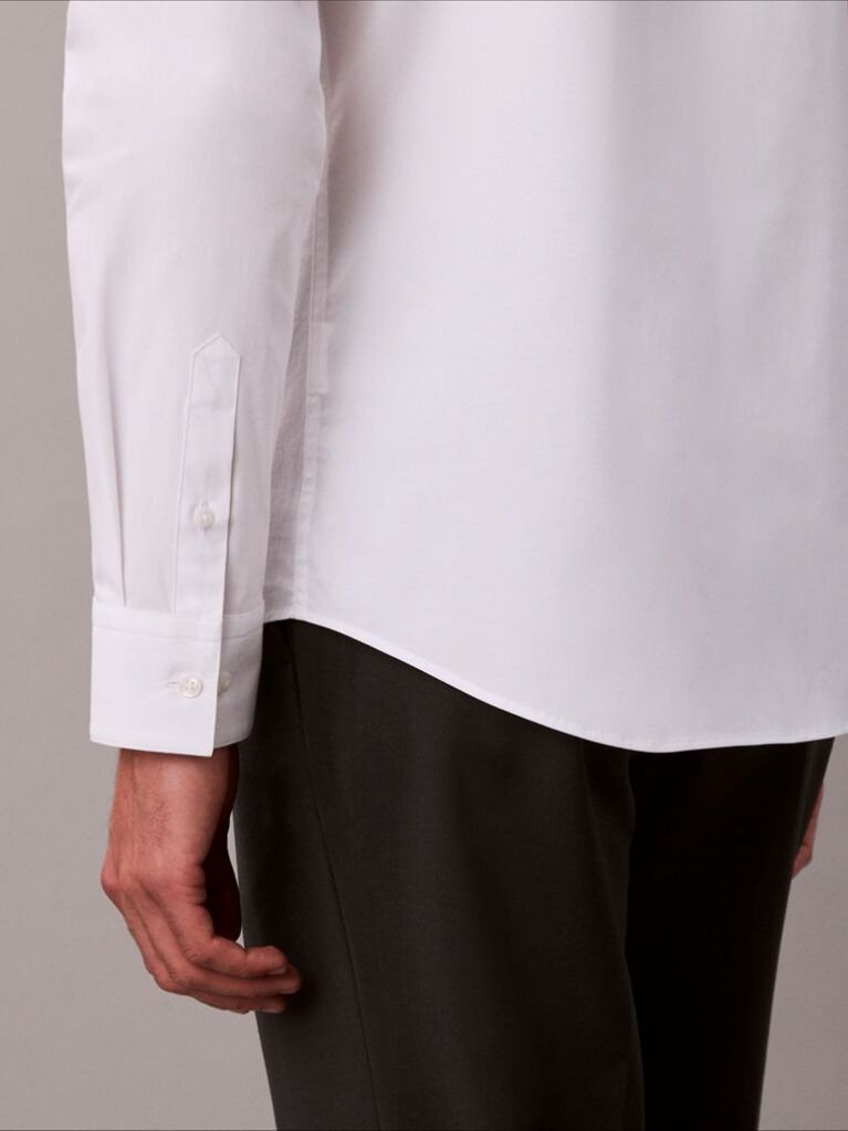 Alb Camasa Slim Din Material Elastic Cu Nasturi  Barbati