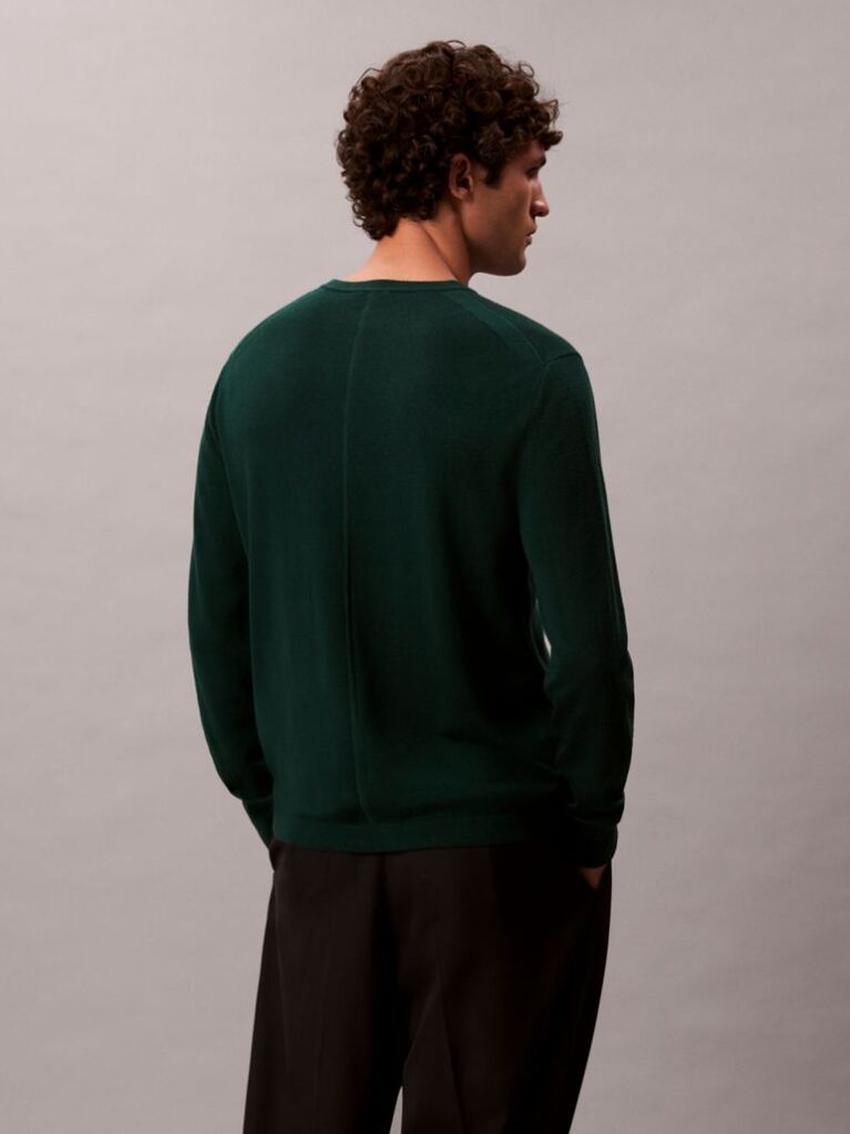 Verde Pulover Clasic Din Lana Merino  Barbati