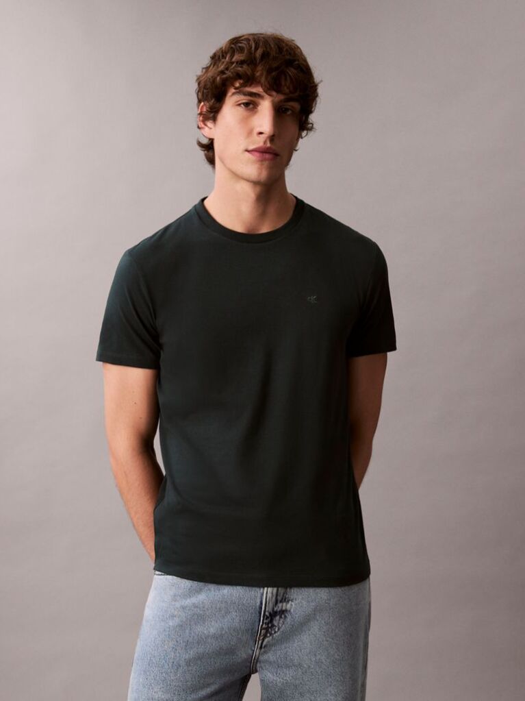 Green Short Sleeve Stretch Cotton Slim T-Shirt  Men