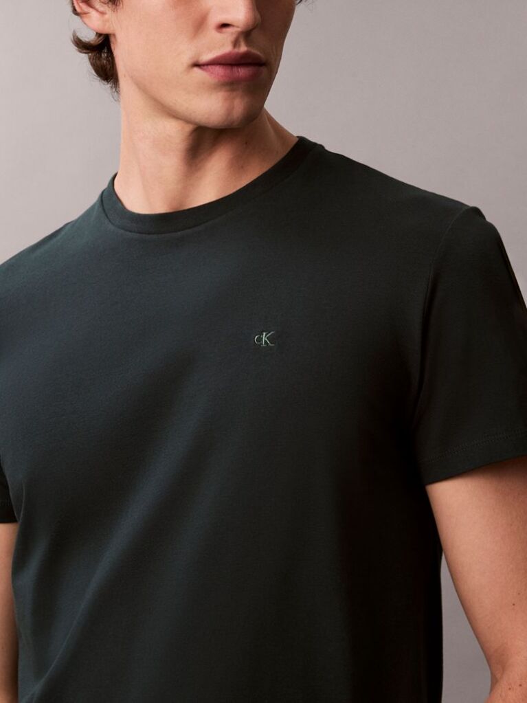 Green Short Sleeve Stretch Cotton Slim T-Shirt  Men