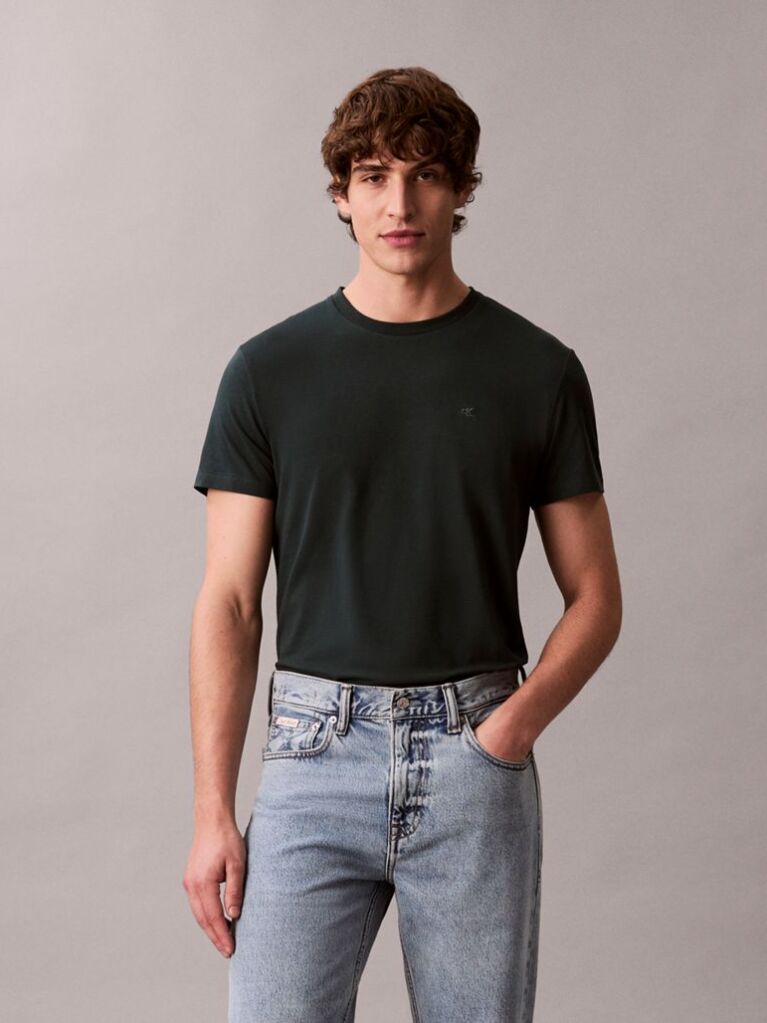 Green Short Sleeve Stretch Cotton Slim T-Shirt  Men