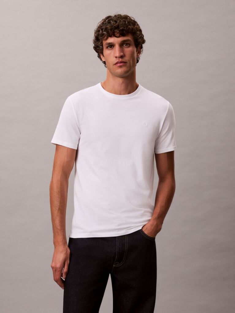 Alb Tricou Slim Din Bumbac Elastic Cu Maneca Scurta  Barbati
