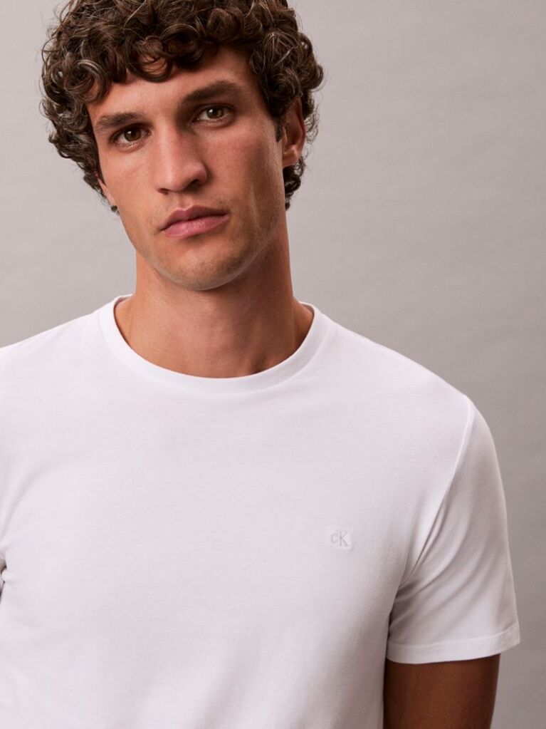 Alb Tricou Slim Din Bumbac Elastic Cu Maneca Scurta  Barbati