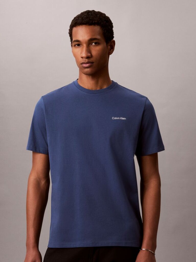 Albastru Tricou Cu Guler Rotund Si Logo  Barbati