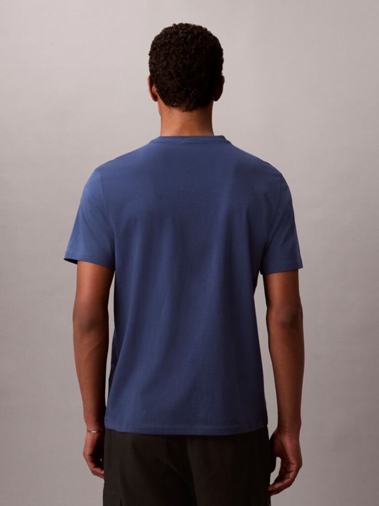 Albastru Tricou Cu Guler Rotund Si Logo  Barbati