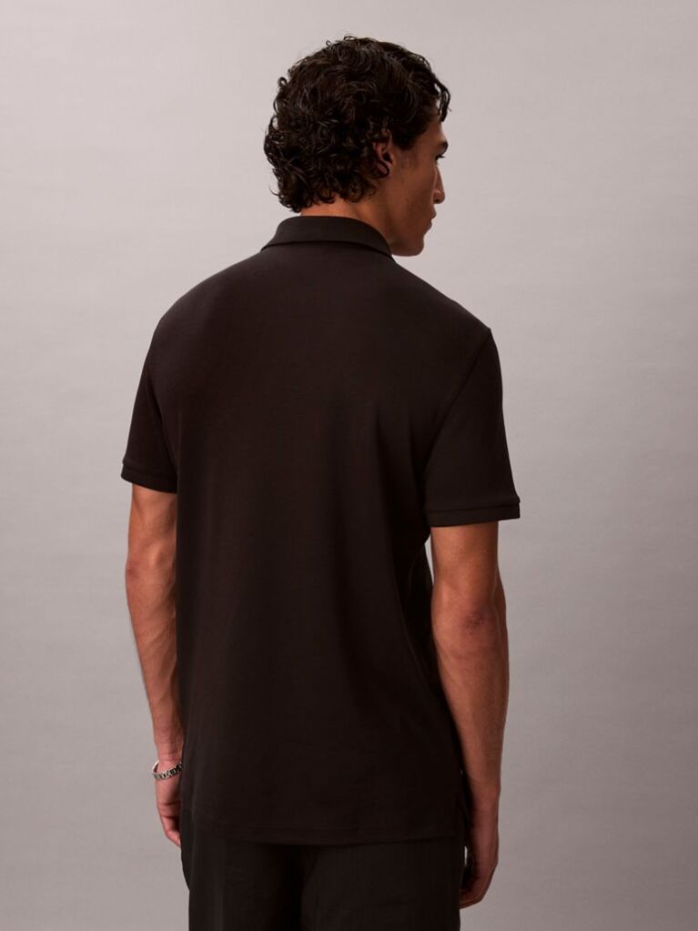 Negru Polo Din Bumbac Supima Cu Fermoar Si Maneca Scurta  Barbati