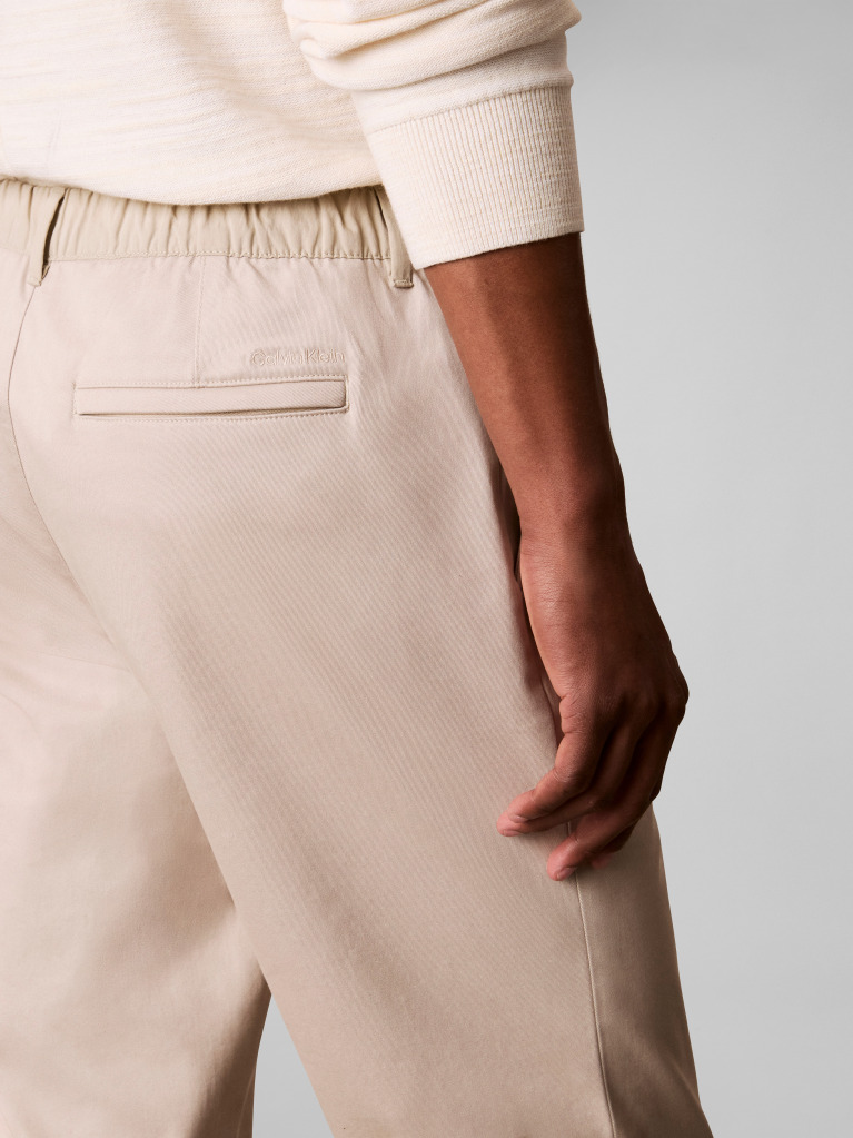 Bej Pantaloni Chino Drepti, Cu Talie Semi-Elastica  Barbati