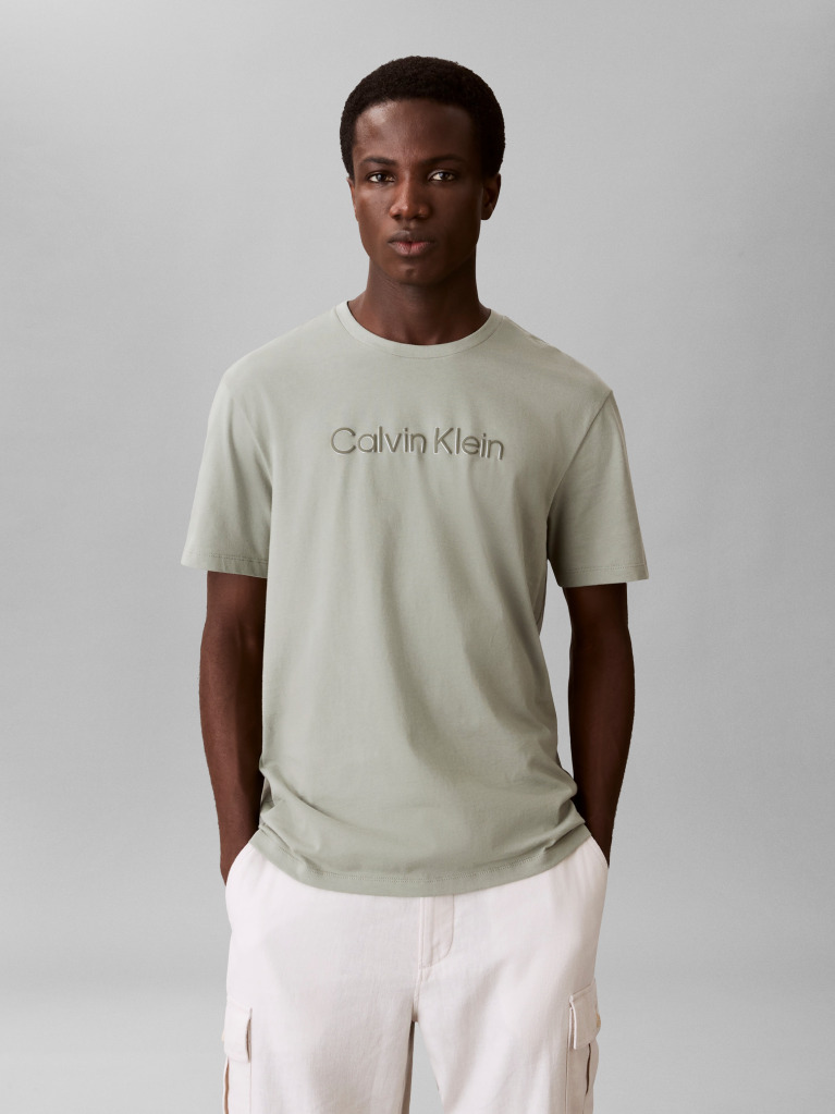 Green Textured Logo Crew Neck T-Shirt  Men