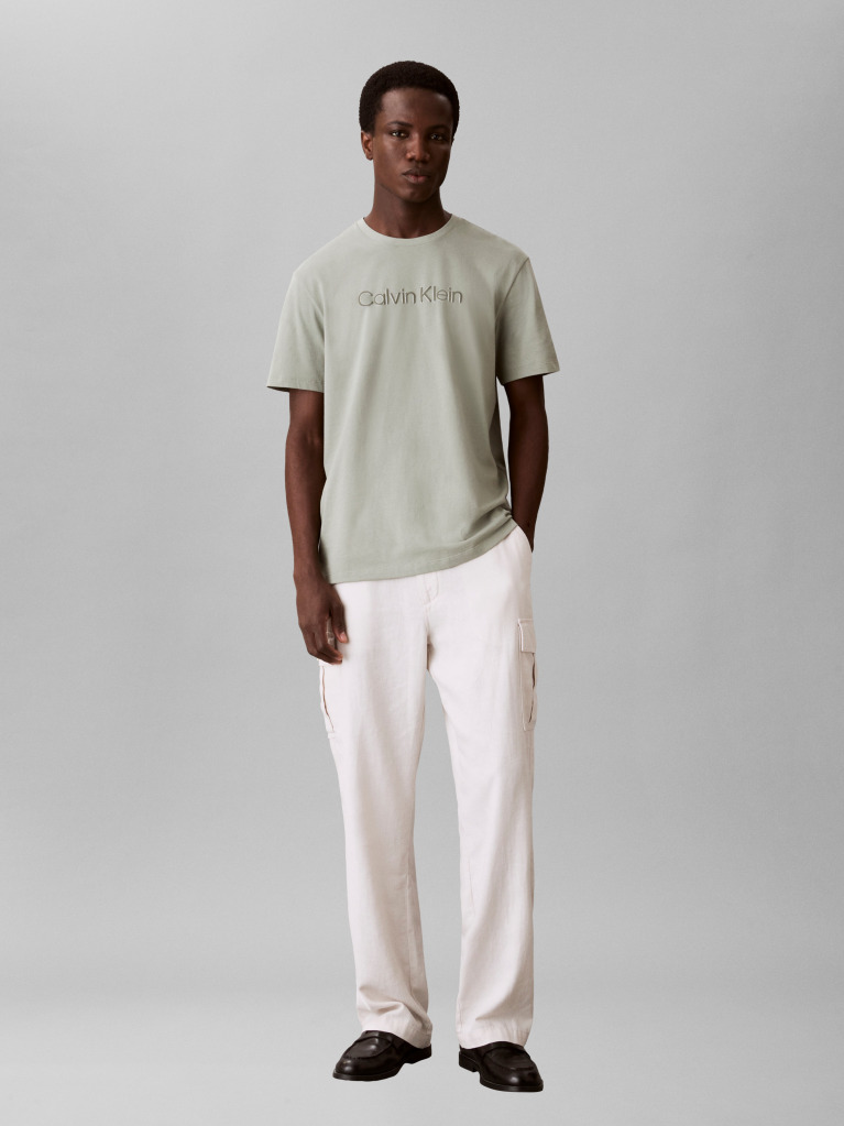 Green Textured Logo Crew Neck T-Shirt  Men