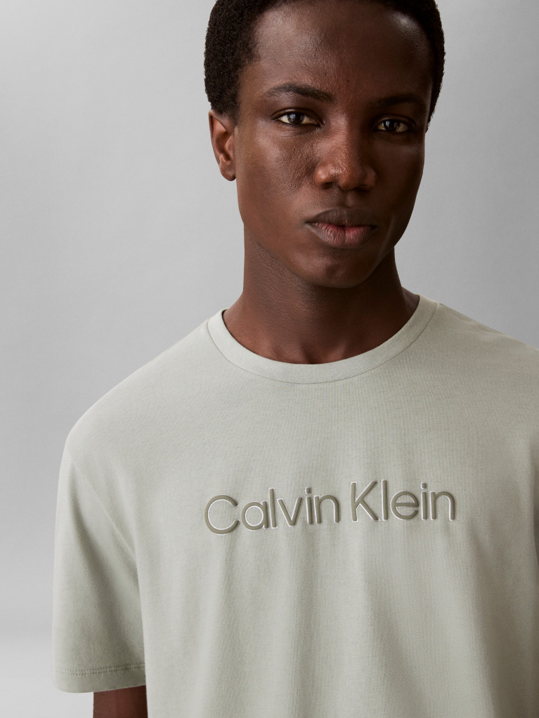 Green Textured Logo Crew Neck T-Shirt  Men