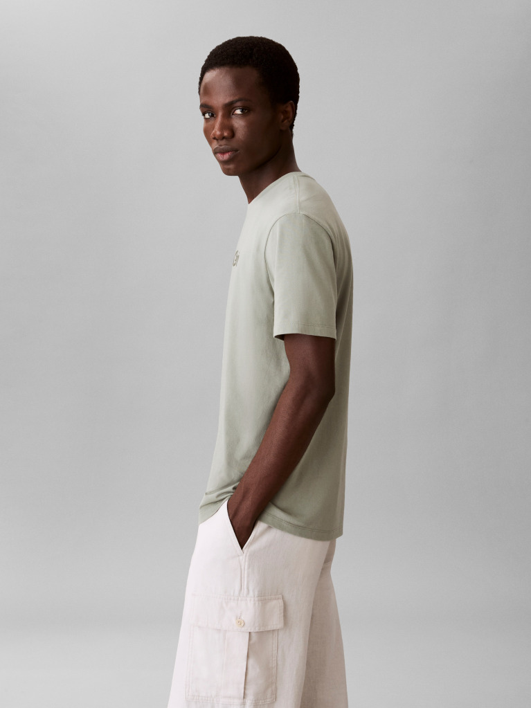 Green Textured Logo Crew Neck T-Shirt  Men