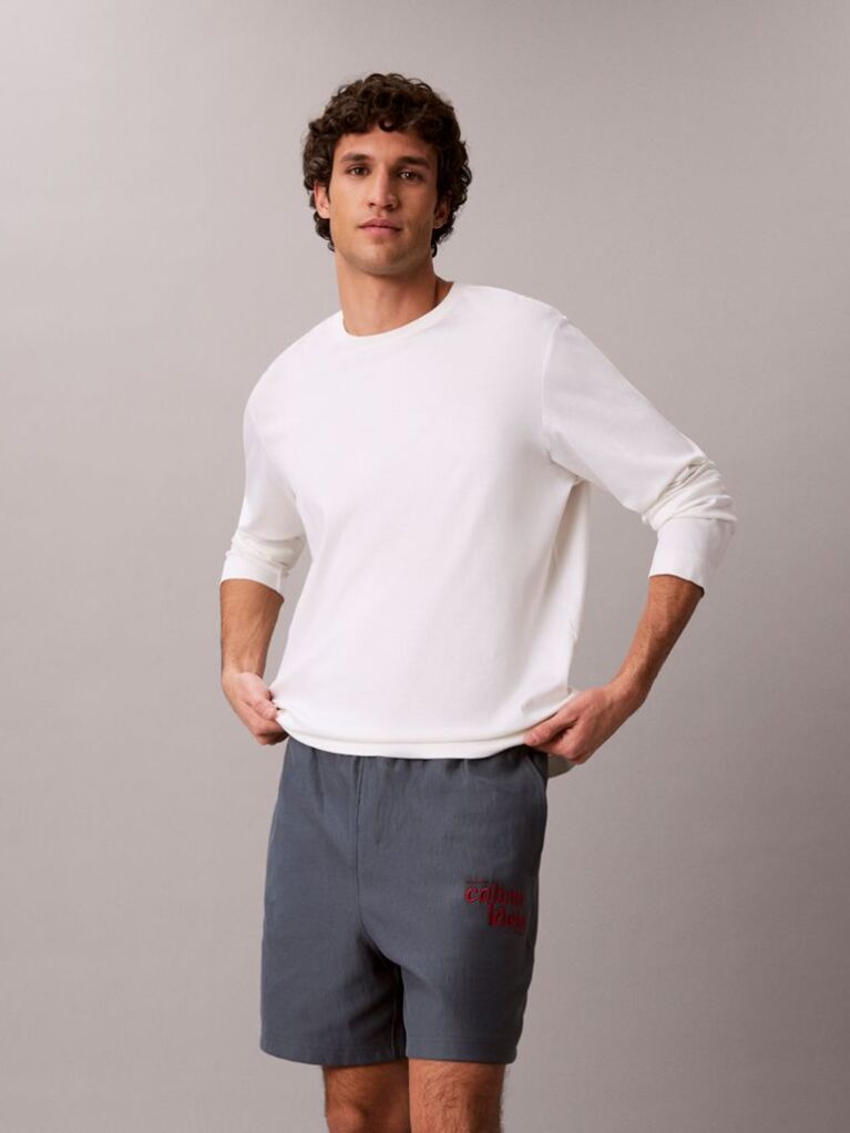 Albastru Pantaloni Scurti Jogger Cu Logo Brodat  Barbati
