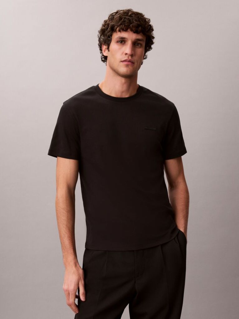 Negru Tricou Slim Din Bumbac Cu Emblema  Barbati