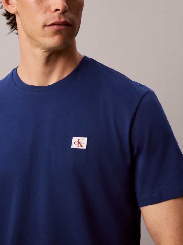 Albastru Tricou Din Bumbac Cu Emblema  Barbati