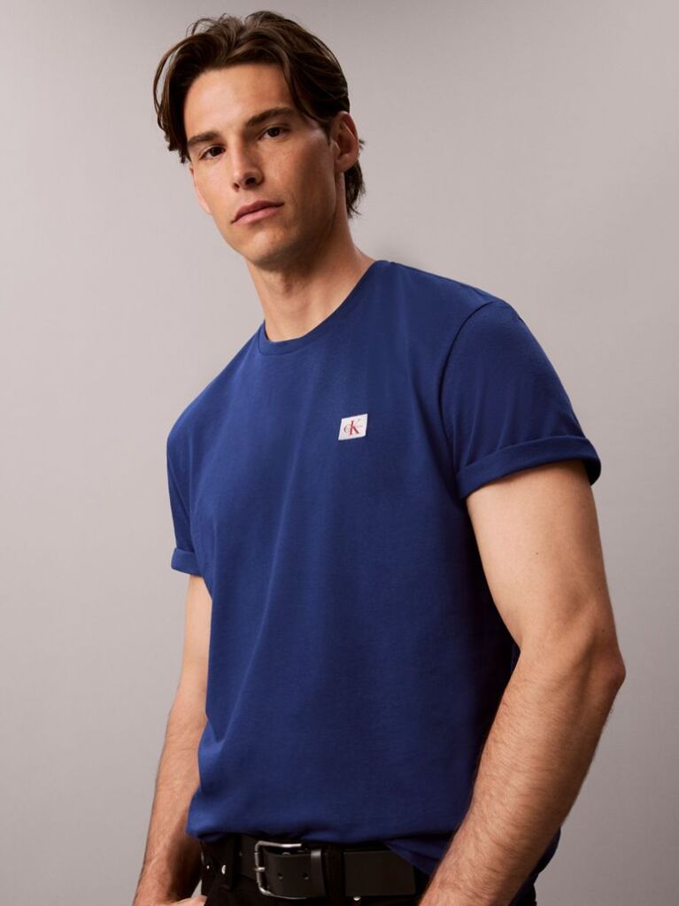 Albastru Tricou Din Bumbac Cu Emblema  Barbati