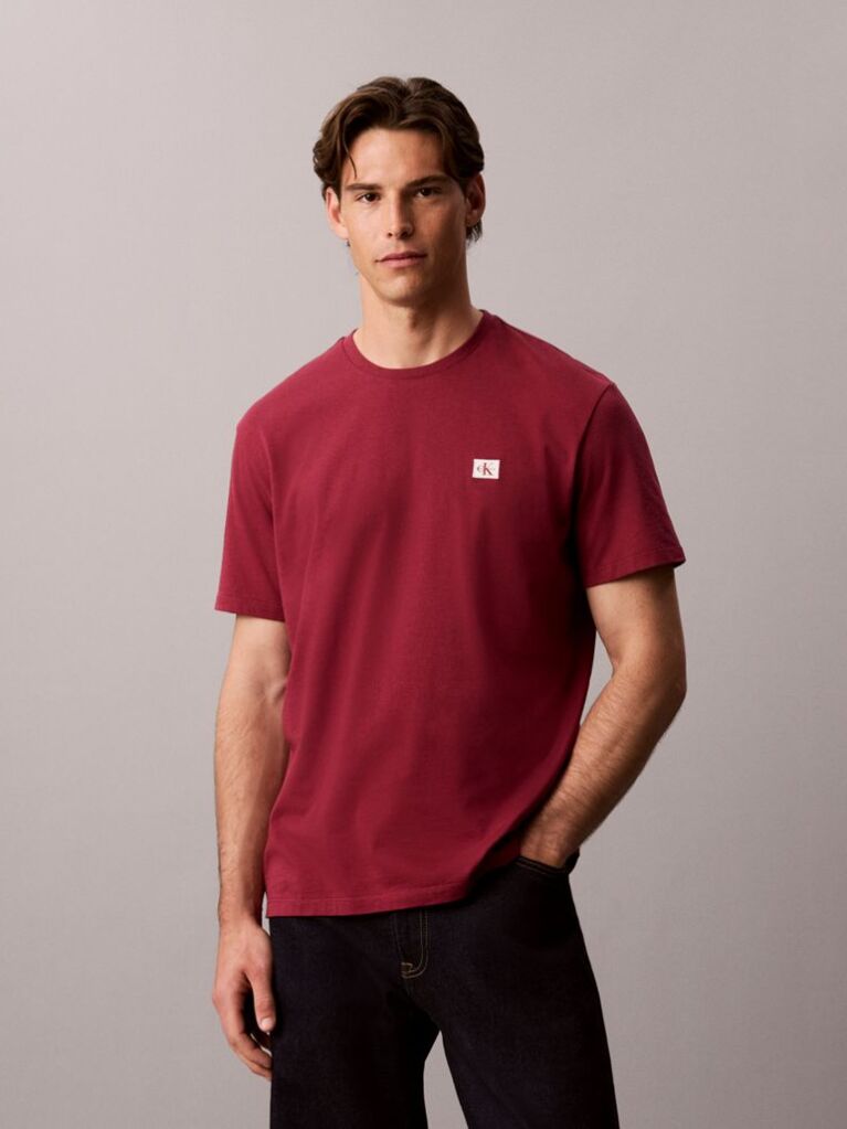 Rosu Tricou Din Bumbac Cu Emblema  Barbati