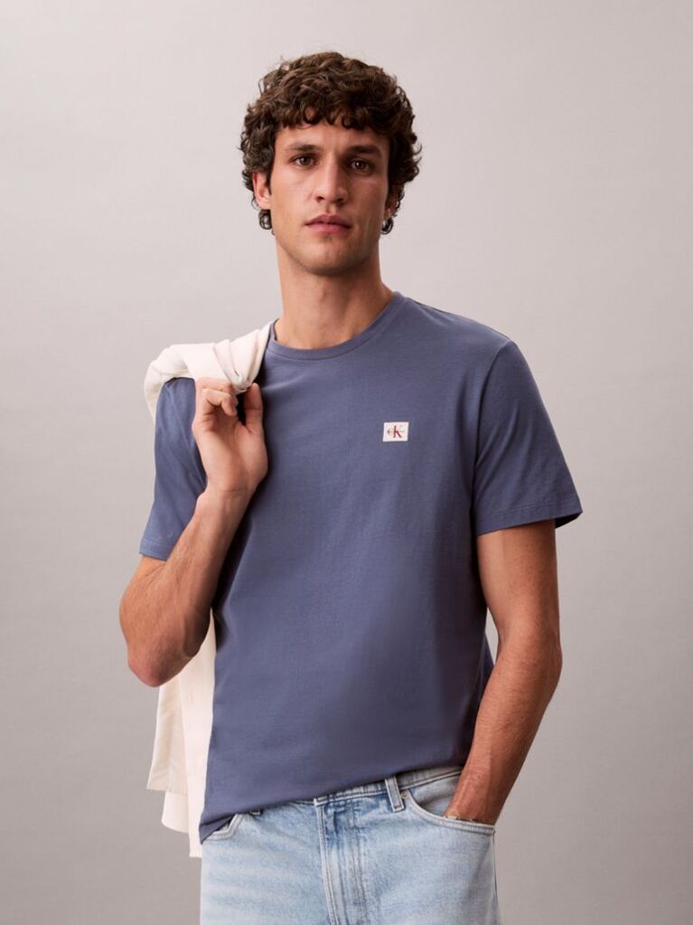 Blue Cotton Badge T-shirt  Men
