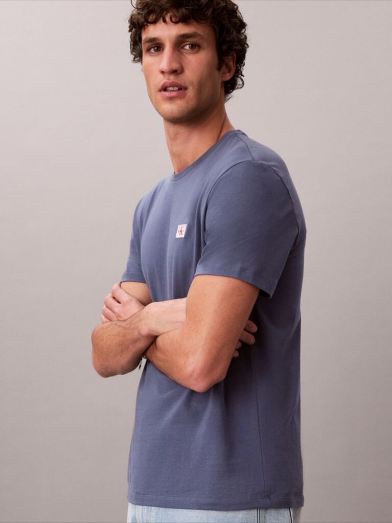 Blue Cotton Badge T-shirt  Men