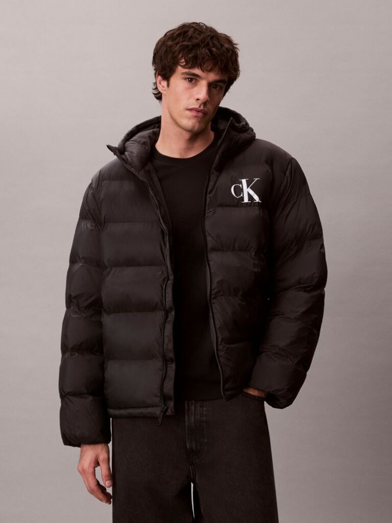 Negru Geaca Pufoasa Cu Logo Monogram  Barbati