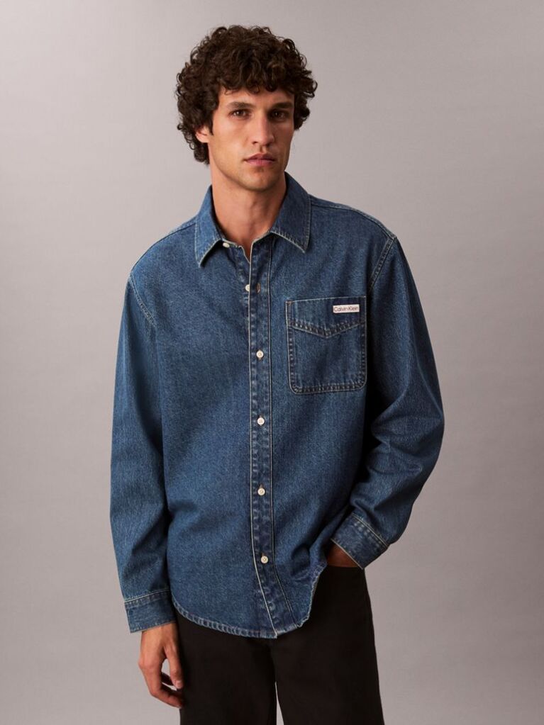 Denim Camasa Clasica Din Denim Cu Nasturi  Barbati