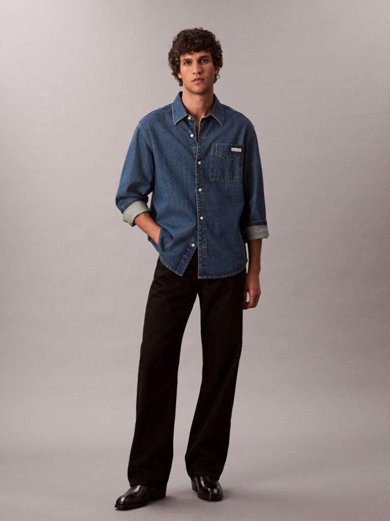 Denim Camasa Clasica Din Denim Cu Nasturi  Barbati