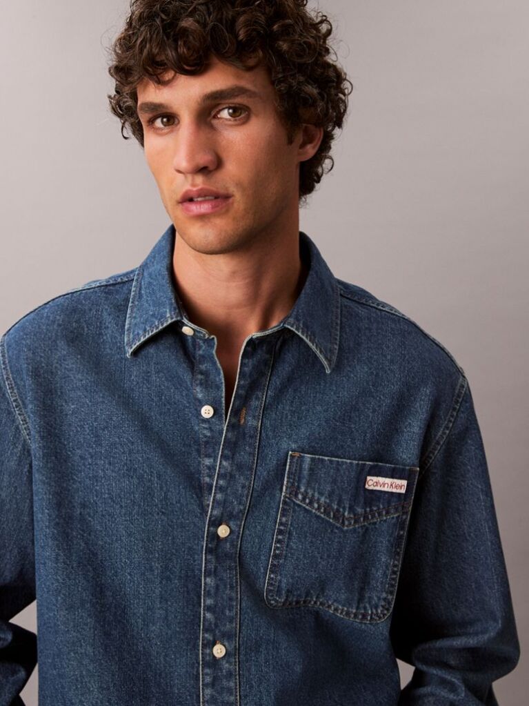 Denim Camasa Clasica Din Denim Cu Nasturi  Barbati