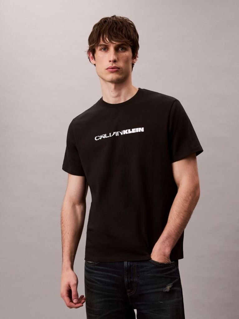 Negru Tricou Lejer Cu Grafica Logo Bold  Barbati