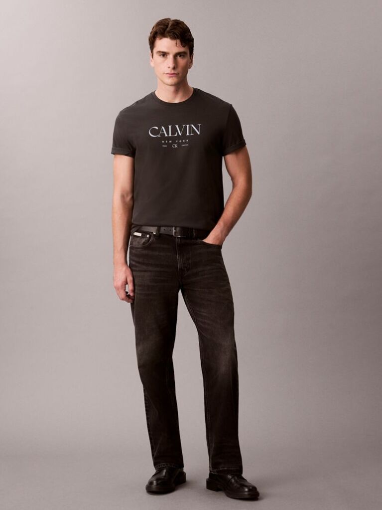 Black Calvin Crewneck Graphic Tee  Men