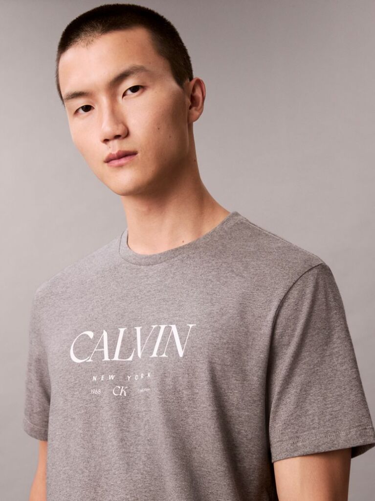 Gri Tricou Cu Decolteu Rotund Si Imprimeu Calvin  Barbati