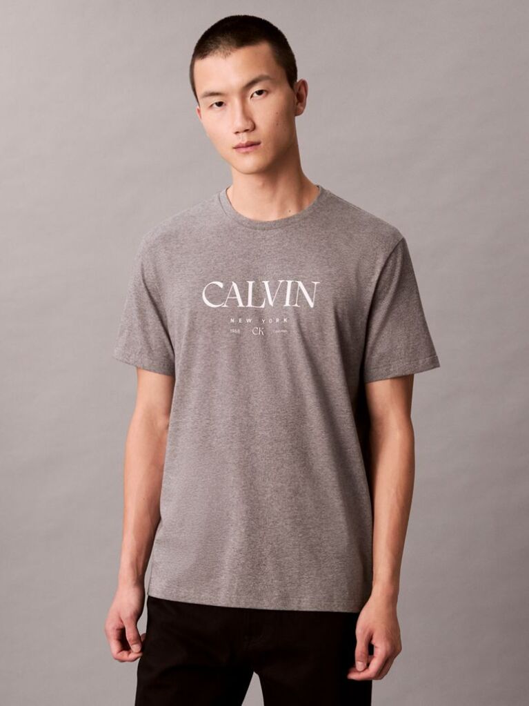Gri Tricou Cu Decolteu Rotund Si Imprimeu Calvin  Barbati