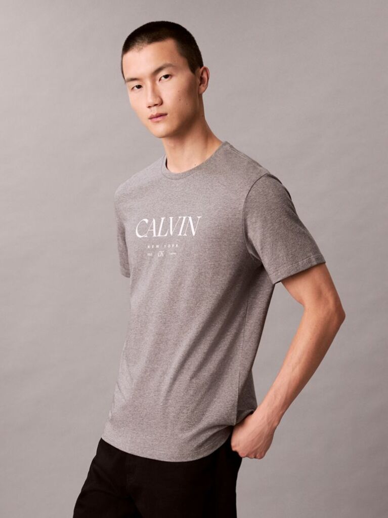 Gri Tricou Cu Decolteu Rotund Si Imprimeu Calvin  Barbati