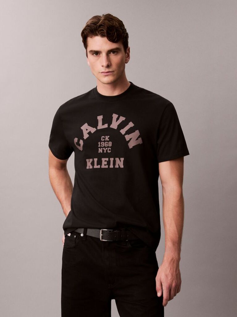 Negru Tricou Relaxat Cu Imprimeu Grafic Si Logo Varsity  Barbati