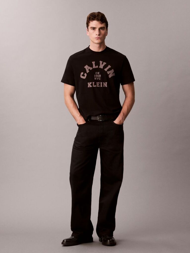 Negru Tricou Relaxat Cu Imprimeu Grafic Si Logo Varsity  Barbati